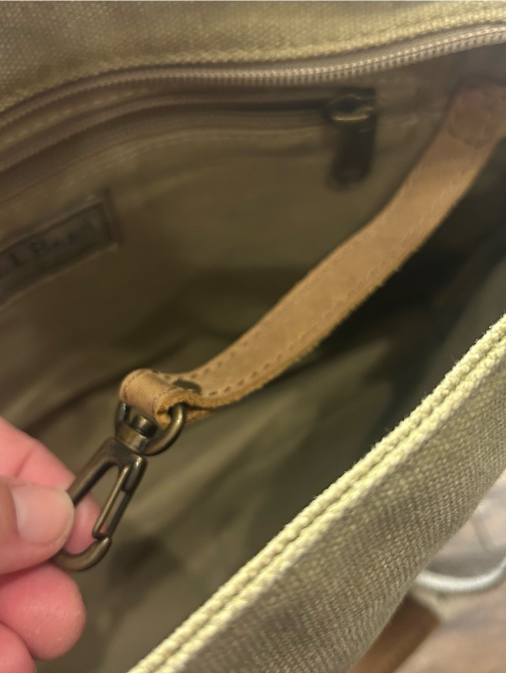 VINTAGE L.L.Bean Canvas Boat & Tote Moose Tan Brown Leather Trim Small Purse Bag - Picture 11 of 14
